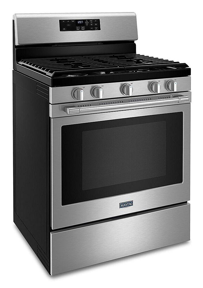 Angle. Maytag - 5.0 Cu. Ft. Gas Range with Air Fry for Frozen Food and Air Fry Basket - Stainless Steel.