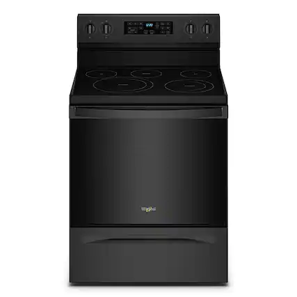 Front. Whirlpool - 5.3 Cu. Ft. Freestanding Electric Convection Range with Air Fry - Black.