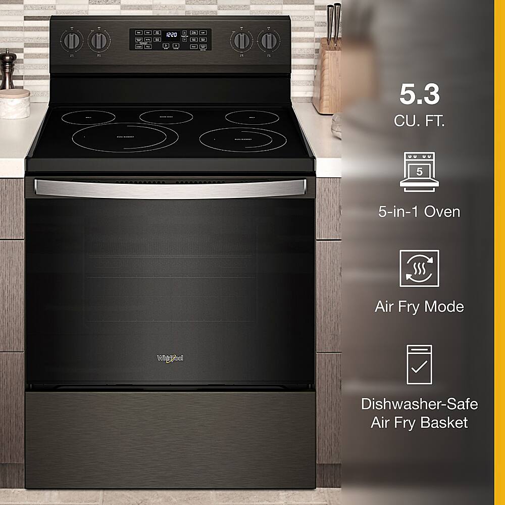 T .  - . -   5.3 CU. FT. 5 5-in-1 Oven Air Fry Mode Whp:ool Dishwasher-Safe Air Fry Basket