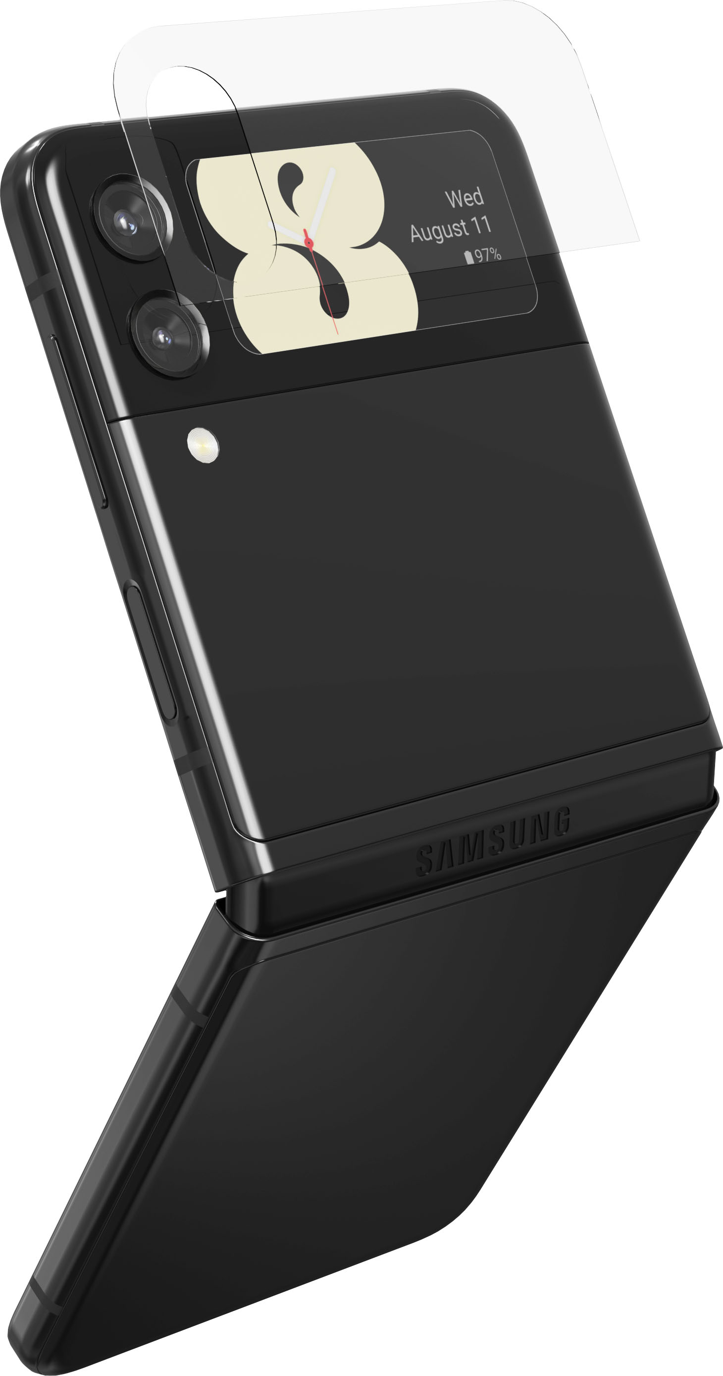 Angle View: Samsung - Geek Squad Certified Refurbished Galaxy Z Flip 256GB (Unlocked) - Mirror Black