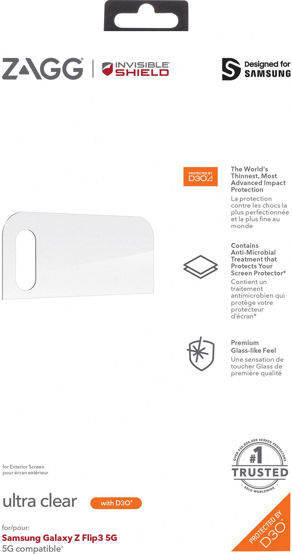 Alt View 13. ZAGG - InvisibleShield Ultra Clear+ with D3O Advanced Scratch & Shatter Screen Protector for Samsung Galaxy Z Flip3 5G.