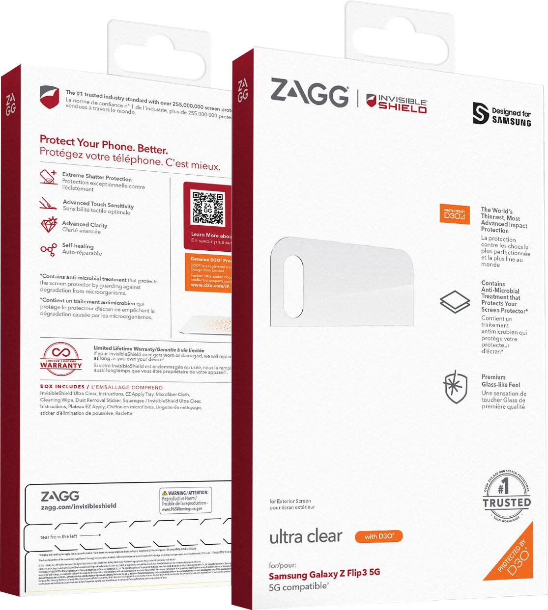 Alt View 14. ZAGG - InvisibleShield Ultra Clear+ with D3O Advanced Scratch & Shatter Screen Protector for Samsung Galaxy Z Flip3 5G.