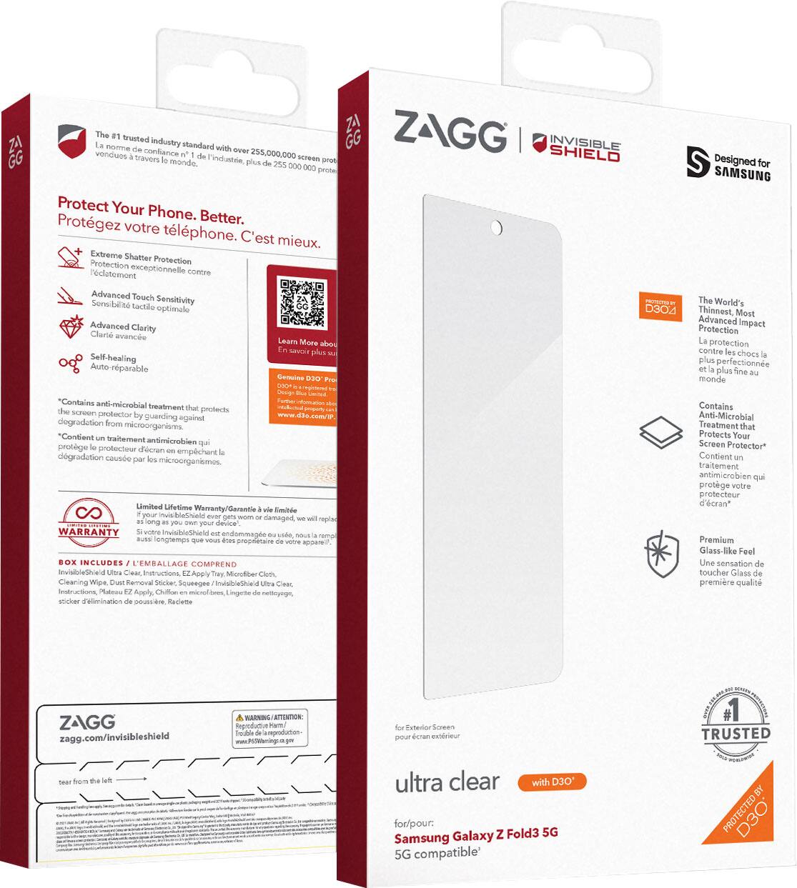 Alt View 14. ZAGG - InvisibleShield Ultra Clear+ with D3O Advanced Scratch & Shatter Screen Protector for Samsung Galaxy Z Fold3 5G - Clear.