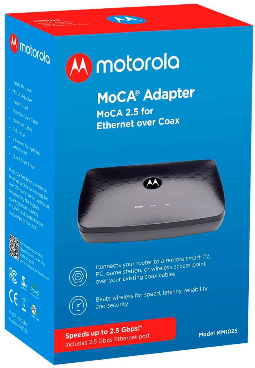 Left View: Motorola - MM2025 MoCA Adapter for Ethernet (2 Pack) - Black