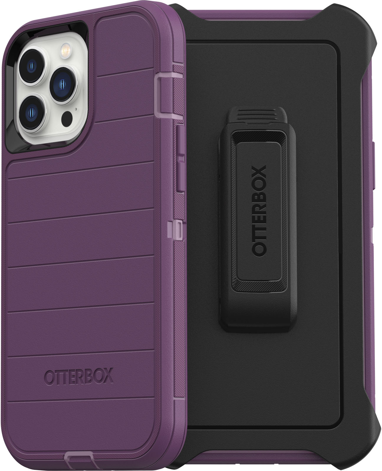 Angle View: OtterBox - Defender Series Pro Hard Shell for Apple iPhone 13 Pro Max and iPhone 12 Pro Max - Happy Purple