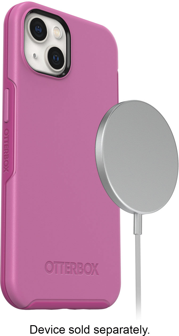 Left View: OtterBox - Symmetry Series+ for MagSafe Hard Shell for Apple iPhone 13 - Strawberry Pink
