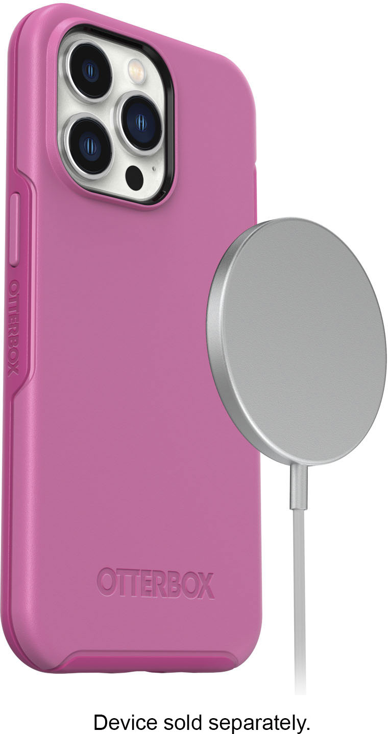 Left View: OtterBox - Symmetry Series+ for MagSafe Hard Shell for Apple iPhone 13 Pro - Strawberry Pink