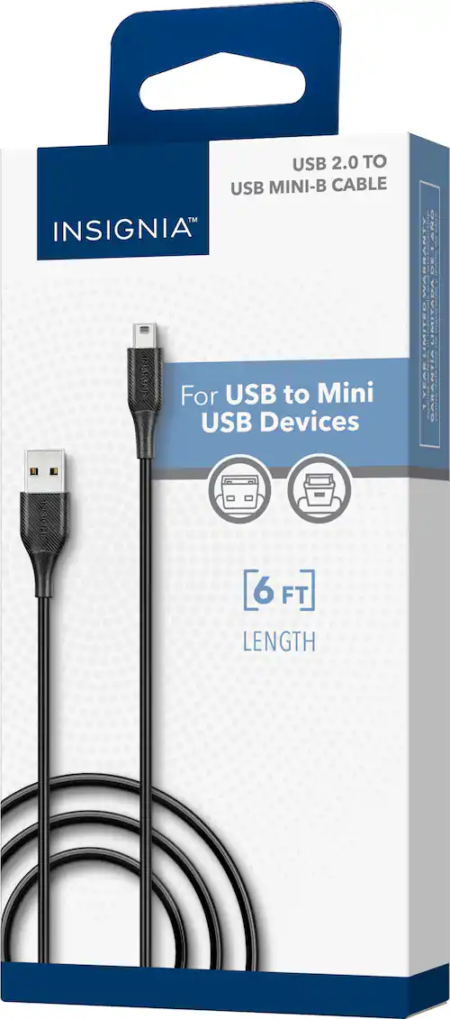 Insignia™ - 6' USB to Mini-B Charge-and-Sync Printer Cable - Black