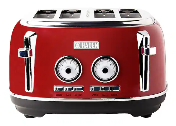 Angle. Haden - Dorset 4-Slice Wide Slot Toaster - Rectory Red.