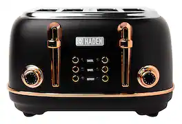 Haden - Heritage 4-Slice Toaster, Wide Slot for Bagels with Multi Settings - Black/Copper