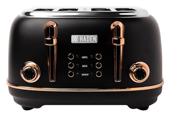 Haden - Heritage 4-Slice Toaster, Wide Slot for Bagels w/ Multi Settings - Black/Copper