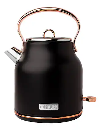 Angle. Haden - Heritage 1.7 Liter Electric Kettle Stainless Steel with Auto Shut -Off - Black/Copper.