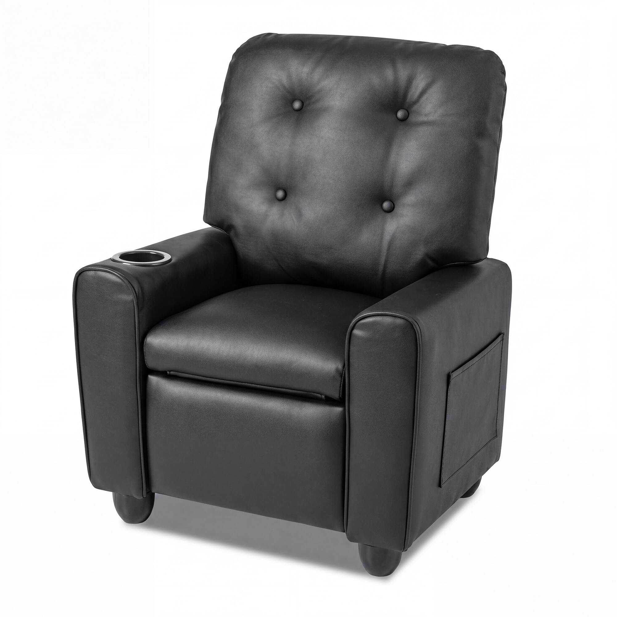 Alt View 7. Costway - Costway Push Back Kids Recliner Chair for Ages 3+, PU Leather Reclining Armchair with Cup Holder - Black.