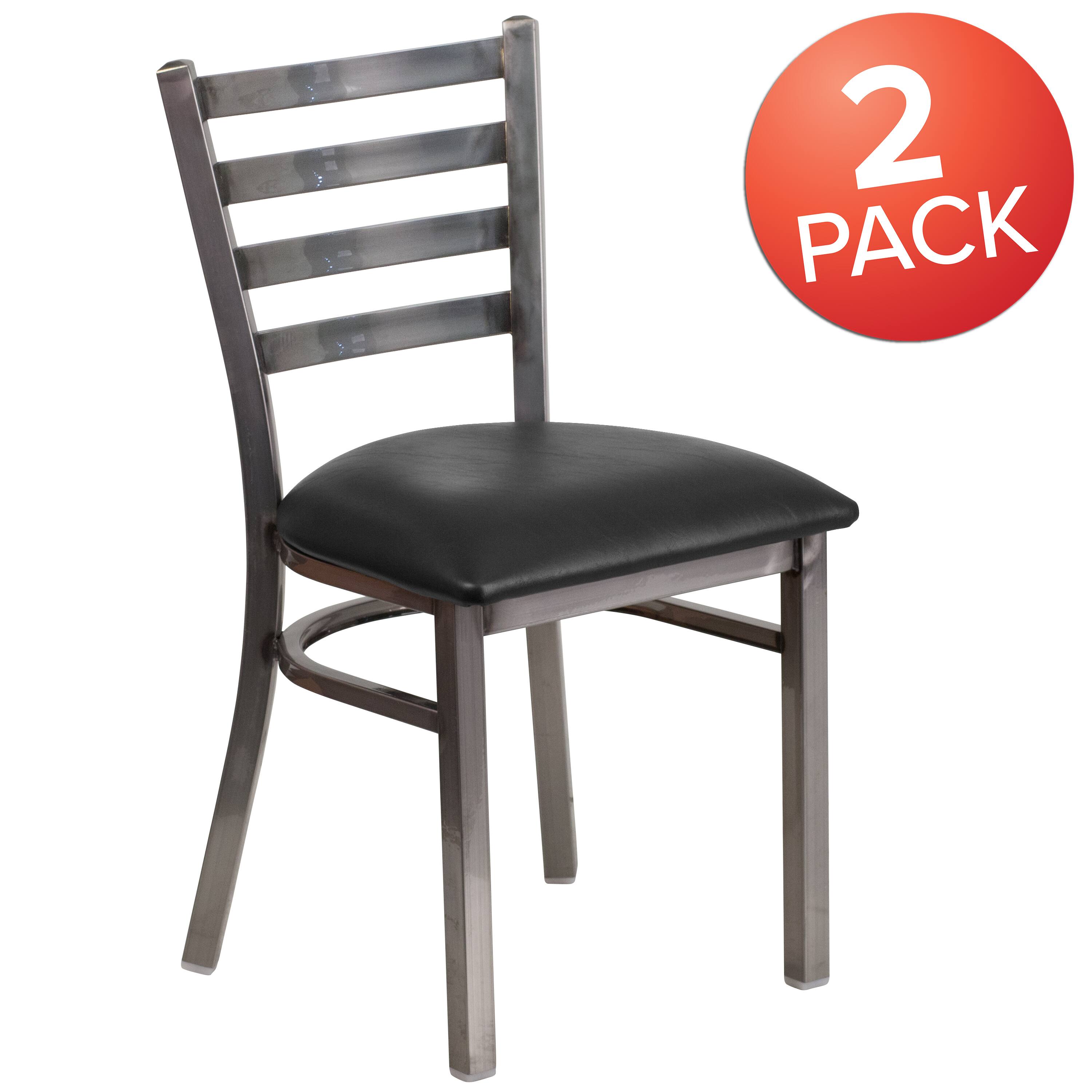 Alt View 1. Emma + Oliver - 2 Pack Clear Coated Ladder Back Metal Restaurant Chair - Black Vinyl Seat/Clear Coated Metal Frame.