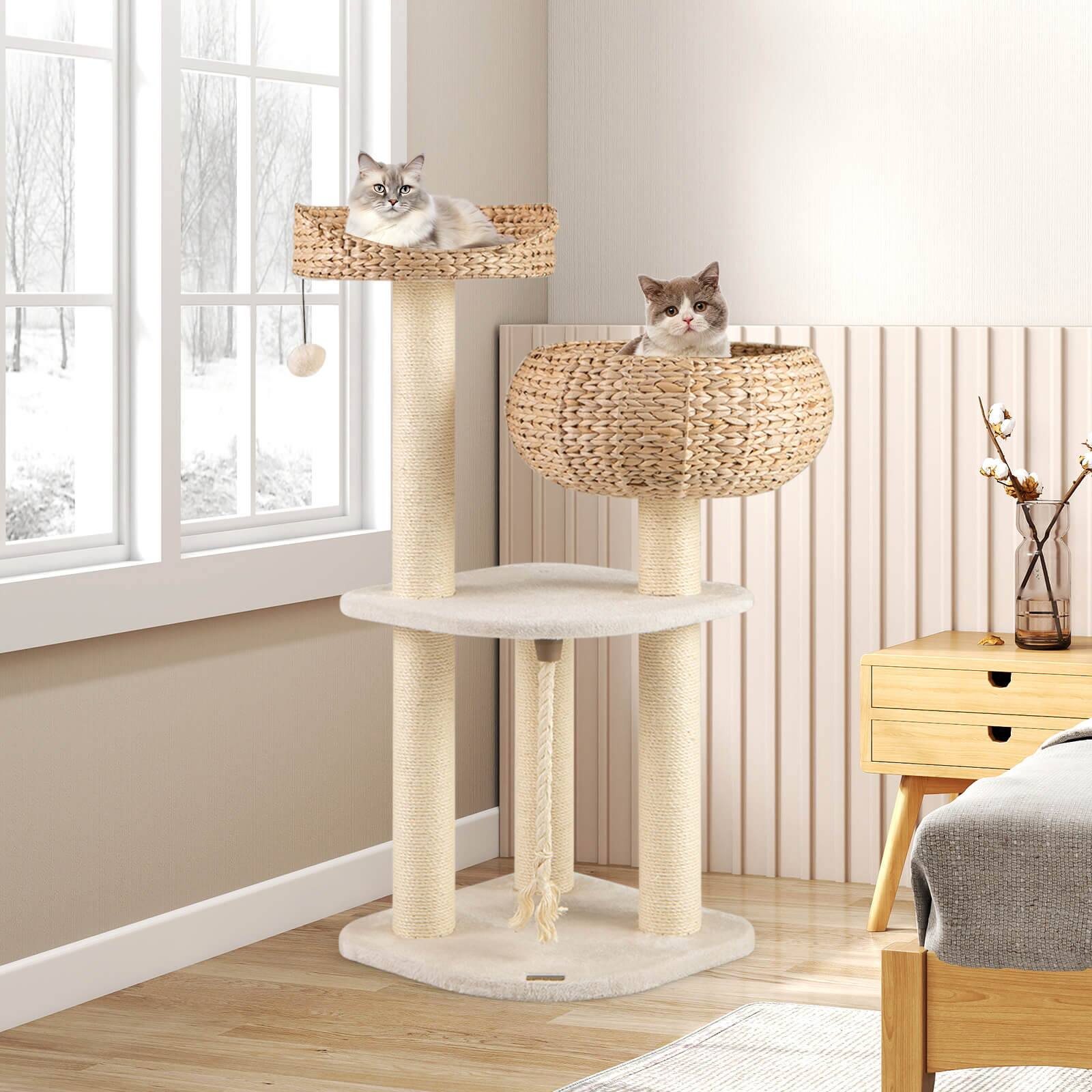 Alt View 3. Costway - Costway 41" Hand-Made Cat Tree Tower Natural Bowl Shaped w/ 2 Perch.