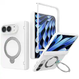 UUCOVER - Magnetic Case Built-in Screen Protector for Apple iPhone Duo Shockproof Hinge PC Compatible with MagSafe Stand Cover - White