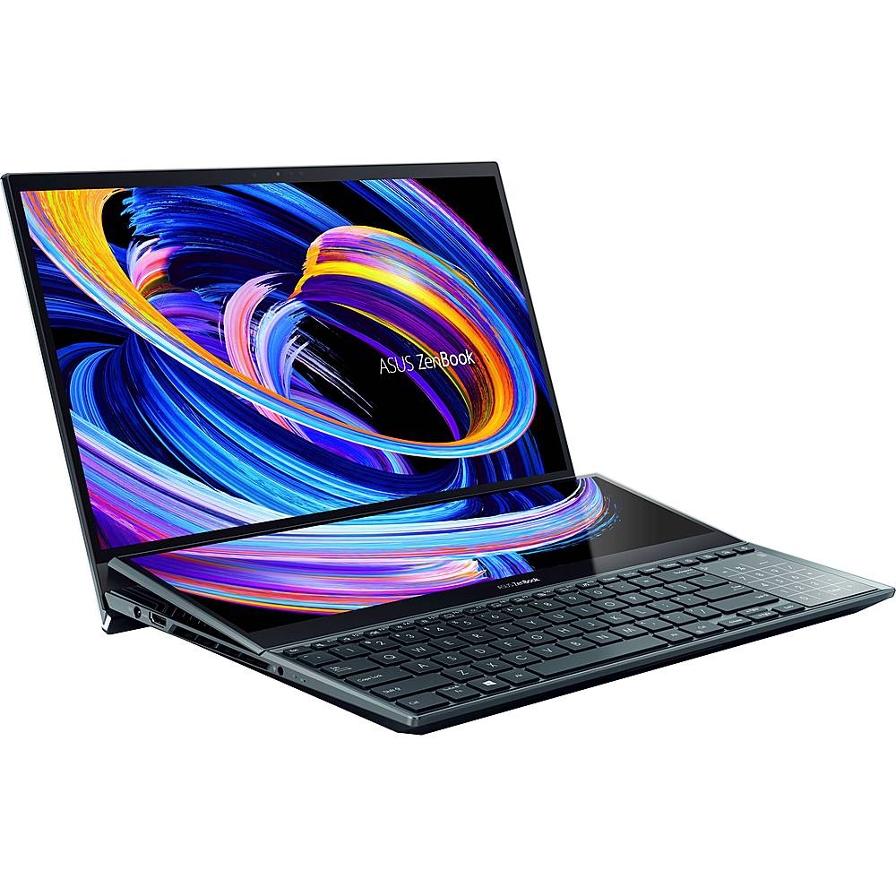 Angle View: ASUS - ZenBook Pro Duo 15.6" 4K Ultra HD Touch-Screen Laptop - Intel Core i7 - 32GB Memory - NVIDIA GeForce RTX 3070 - 1TB SSD - Celestial Blue