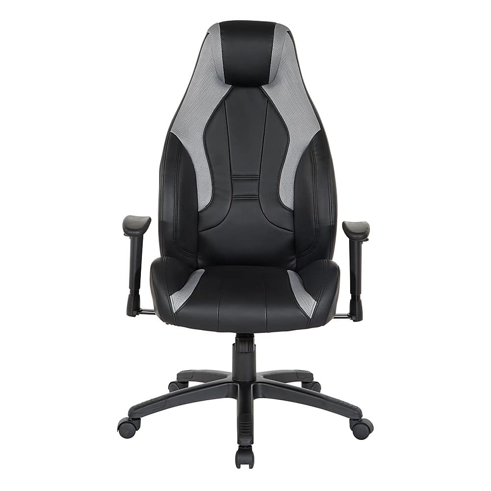 Front. OSP Home Furnishings - Commander Gaming Chair in Black Faux Leather and Grey Accents - Gray.