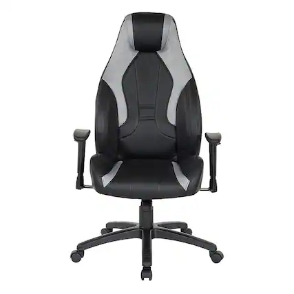 Front. OSP Home Furnishings - Commander Gaming Chair in Black Faux Leather and Grey Accents - Gray.