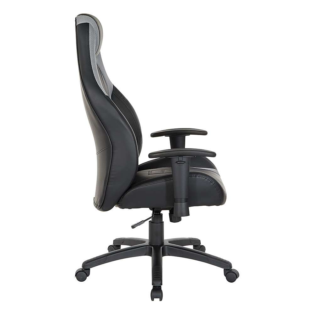 Left View: OSP Home Furnishings - Commander Gaming Chair in Black Faux Leather and Grey Accents - Gray