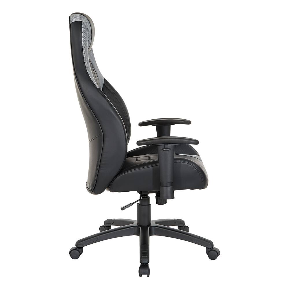 Left. OSP Home Furnishings - Commander Gaming Chair in Black Faux Leather and Grey Accents - Gray.