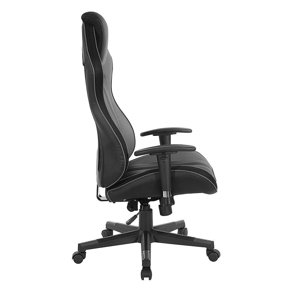 Left View: OSP Home Furnishings - BOA II Gaming Chair in Bonded Leather with Accents - Black and Gray