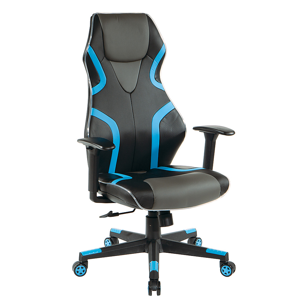 Angle View: OSP Home Furnishings - Rogue Gaming Chair in Black Faux Leather with  Trim and Accents with Controllable RGB LED Light piping - Black / Blue