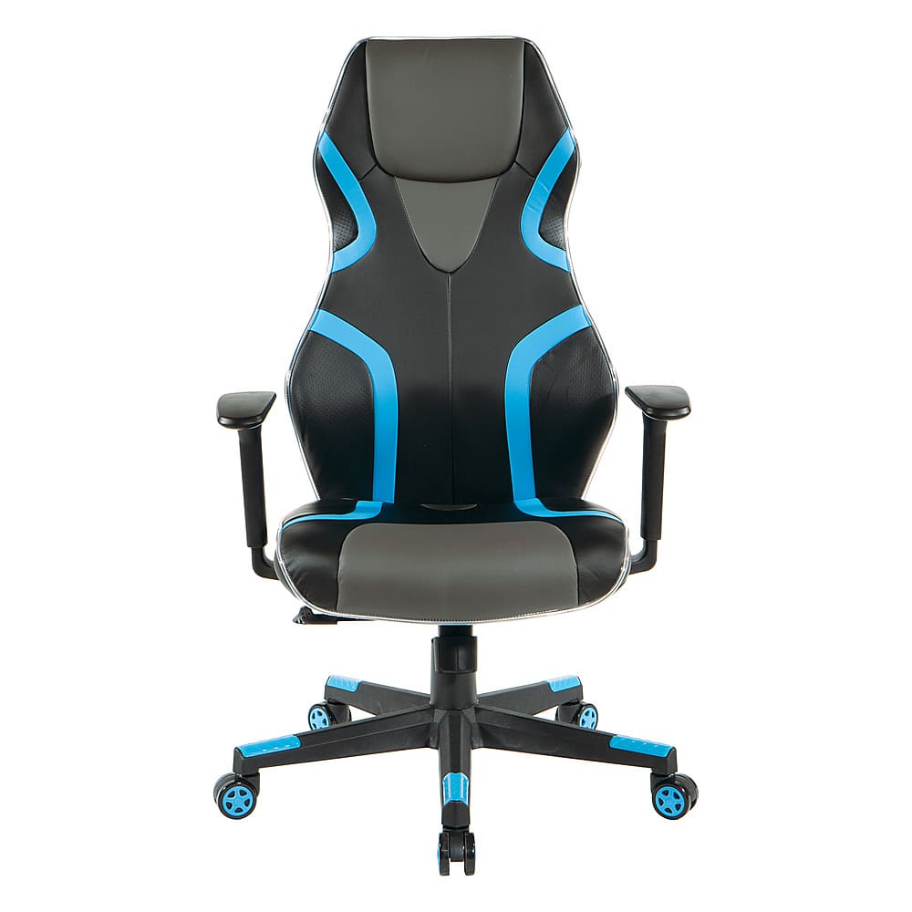 OSP Home Furnishings - Rogue Gaming Chair in Black Faux Leather with Trim and Accents with Controllable RGB LED Light piping - Black / Blue - Front_Zoom