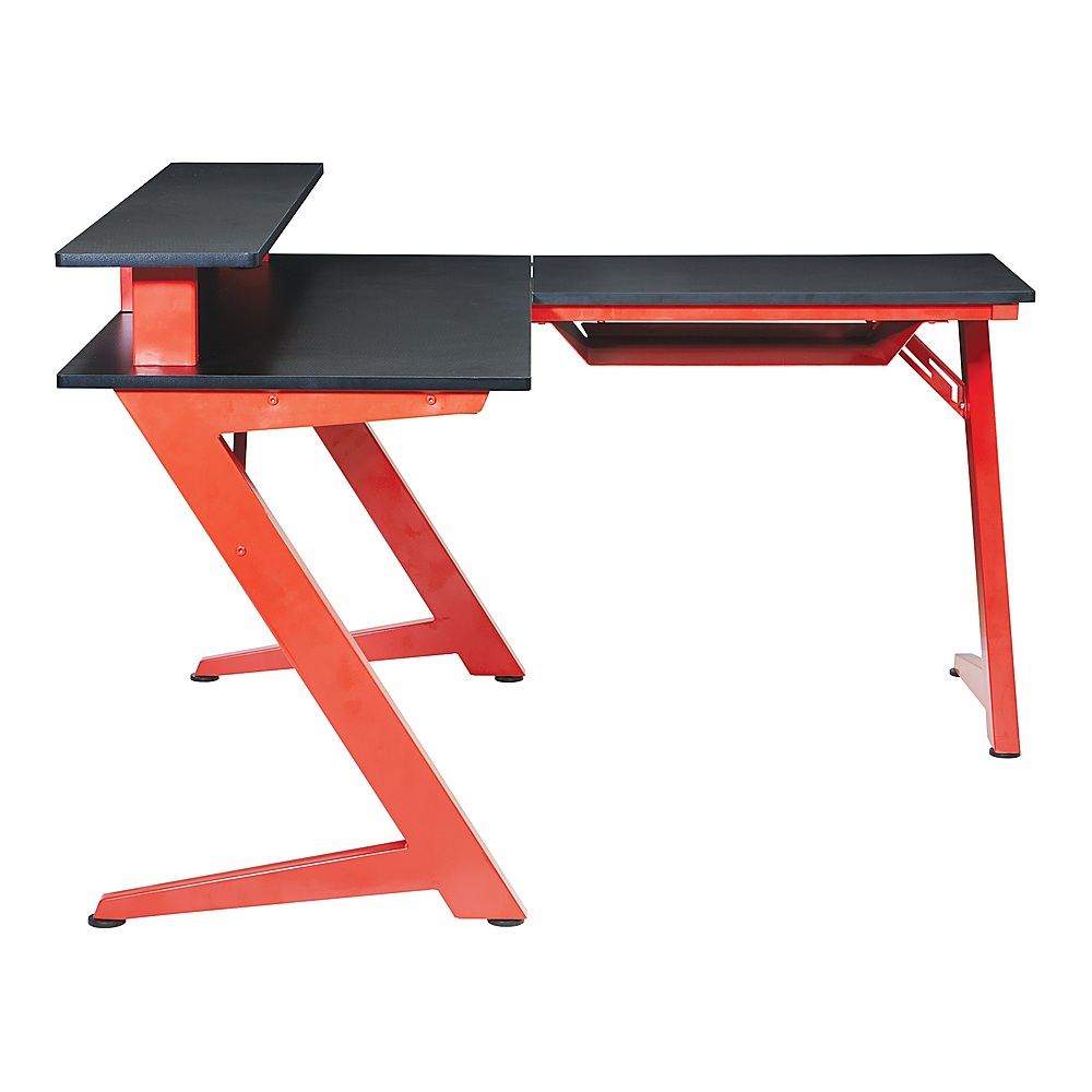 Left View: OSP Home Furnishings - Avatar Battlestation L-Shape Gaming Desk with Carbon Top and Matte Legs - Red