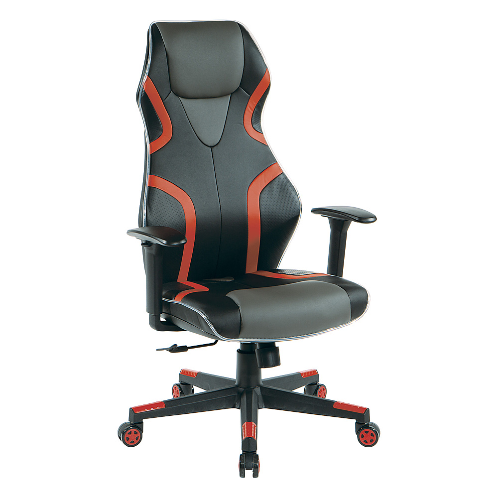 Angle View: OSP Home Furnishings - Rogue Gaming Chair in Black Faux Leather with Trim and Accents with Controllable RGB LED Light piping - Black / Red