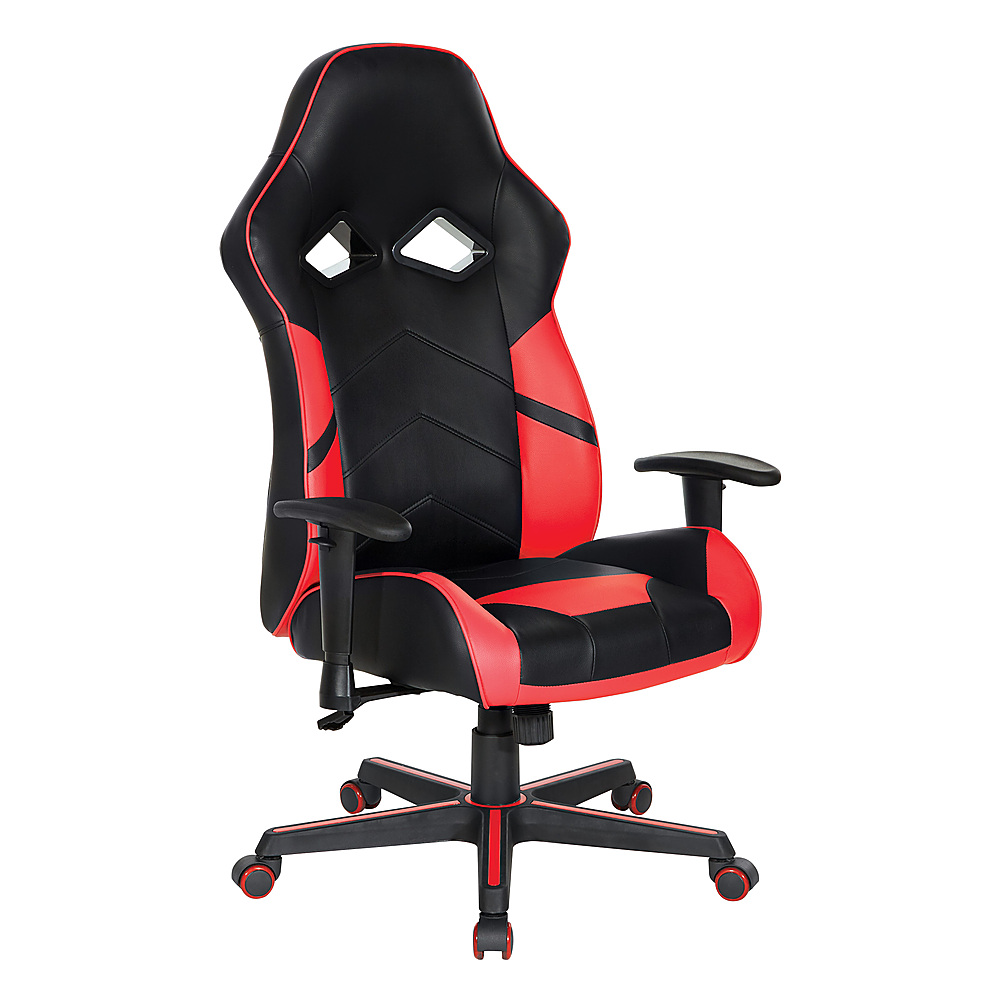 Angle View: OSP Home Furnishings - Vapor Gaming Chair in Black Faux Leather with Red Accents - Red/Black