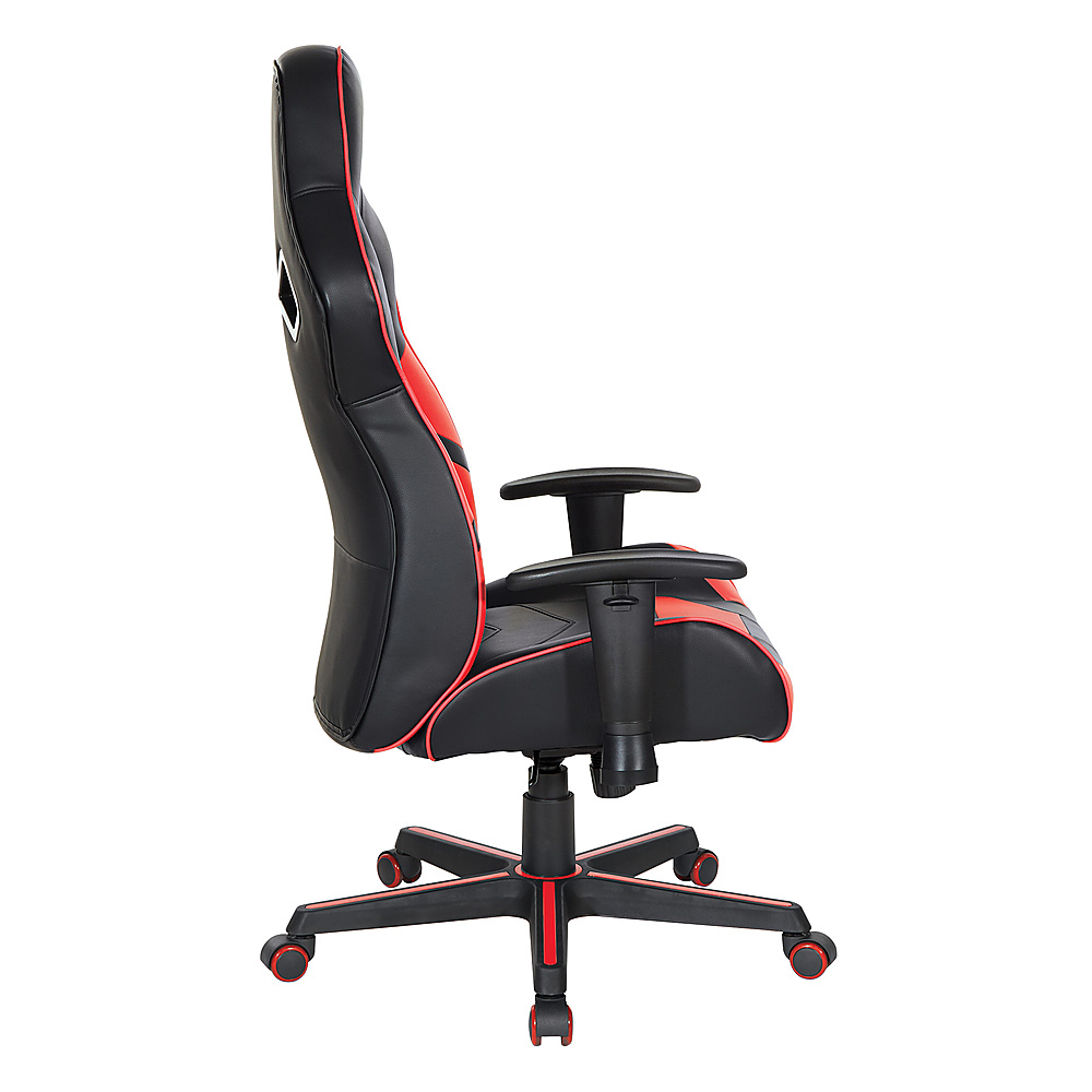 Left View: OSP Home Furnishings - Vapor Gaming Chair in Black Faux Leather with Red Accents - Red/Black