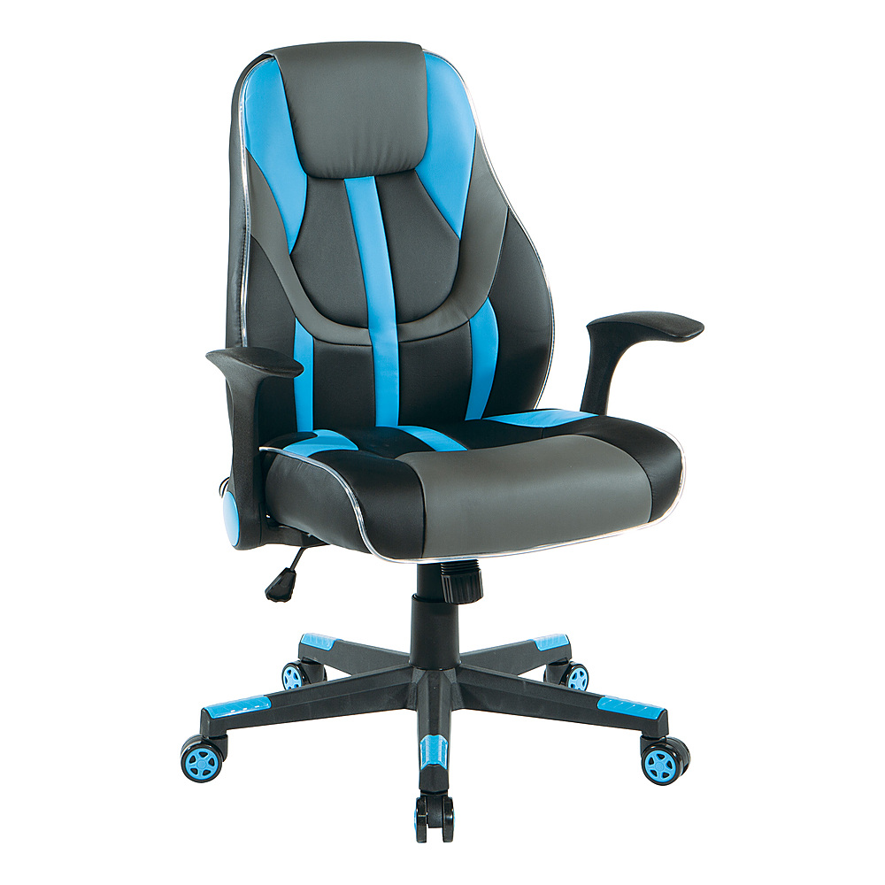 Angle View: OSP Home Furnishings - Output Gaming Chair in Black Faux Leather  with Controllable RGB LED Light piping. - Black / Blue