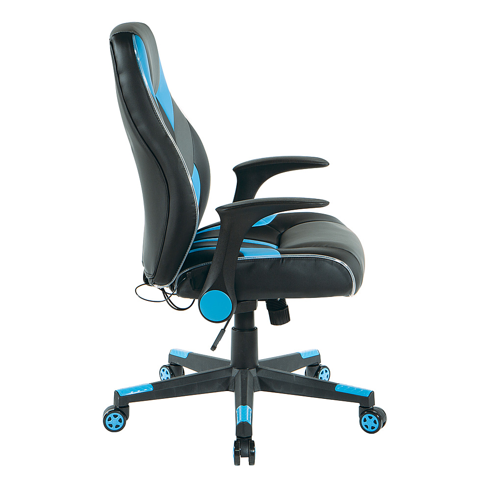 Left View: OSP Home Furnishings - Output Gaming Chair in Black Faux Leather  with Controllable RGB LED Light piping. - Black / Blue