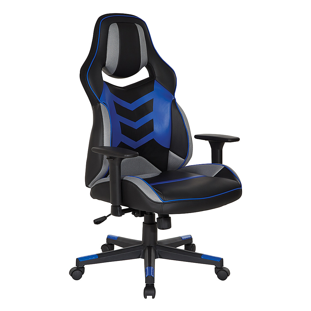 Angle View: OSP Home Furnishings - Eliminator Gaming Chair in Faux Leather with Accents - Blue
