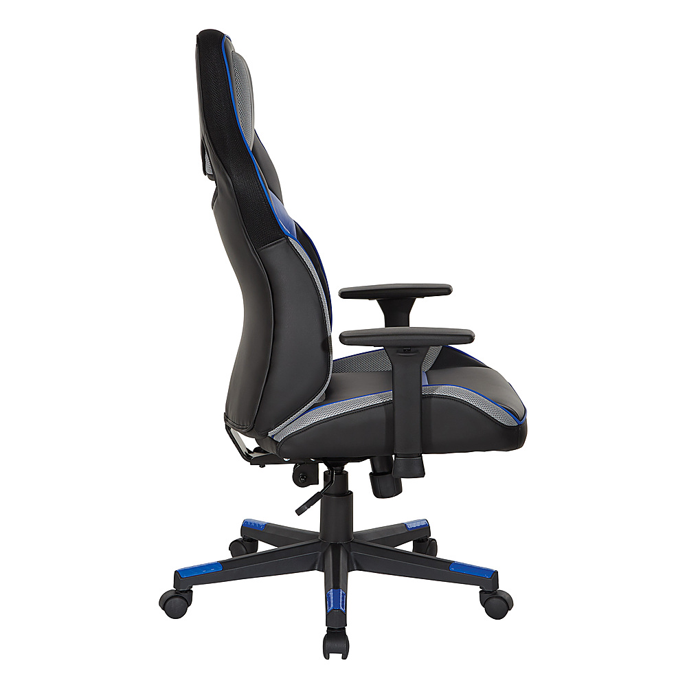 Left View: OSP Home Furnishings - Eliminator Gaming Chair in Faux Leather with Accents - Blue