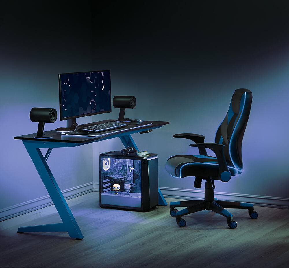 Alt View 12. OSP Home Furnishings - Beta Battlestation Gaming Desk with Black Carbon Top and Matte Blue Legs - Black and Blue.