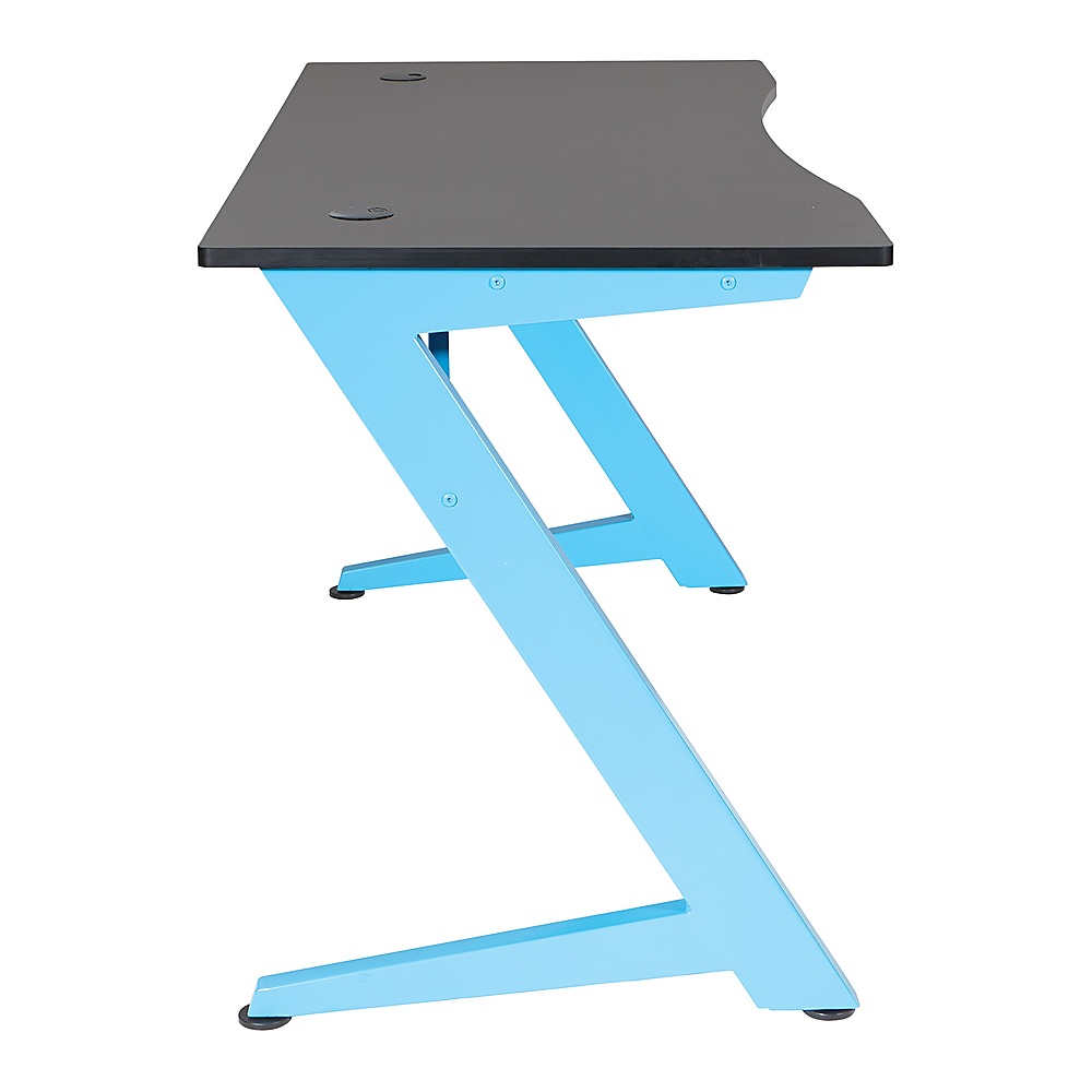 Left View: OSP Home Furnishings - Beta Battlestation Gaming Desk with Black Carbon Top and Matte Blue Legs - Black and Blue