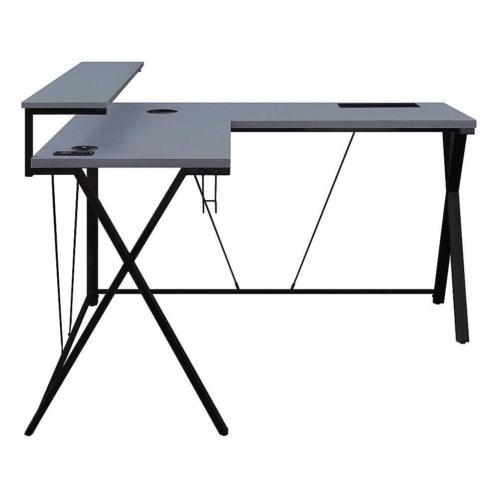 Left. OSP Home Furnishings - Checkpoint Battlestation L shaped Gaming Desk with RGB LED Lights - Black.