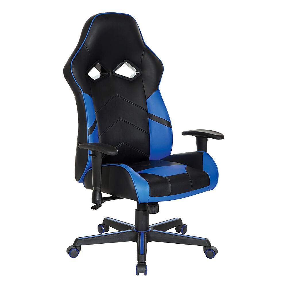 Angle View: OSP Home Furnishings - Vapor Gaming Chair in Black Faux Leather with Blue Accents - Blue/Black