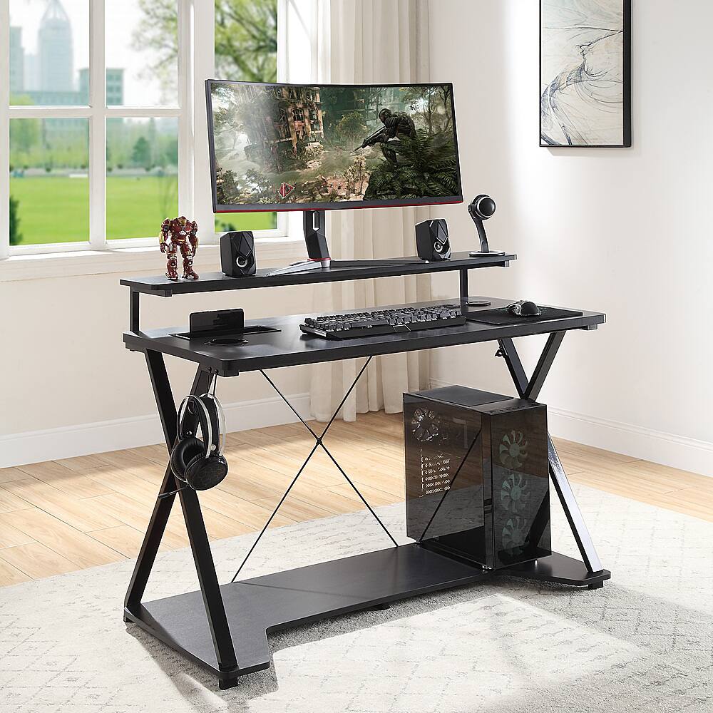 Alt View Zoom 12. OSP Home Furnishings - Checkpoint Ghost Battlestation Gaming Desk with RGB LED Lights - Black / Carbon.