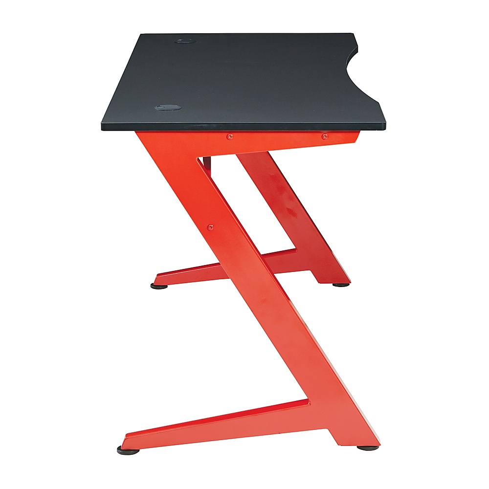 Left View: OSP Home Furnishings - Beta Battlestation Gaming Desk with Black Carbon Top and Matt Red Legs - Black and Red