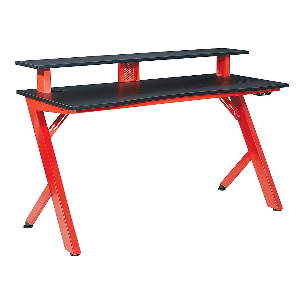 Angle. OSP Home Furnishings - Area51 Battlestation Gaming Desk with Matte Legs - Black ad Red.