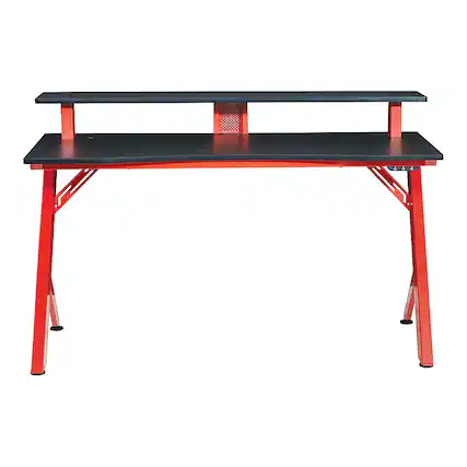 Front. OSP Home Furnishings - Area51 Battlestation Gaming Desk with Matte Legs - Black ad Red.