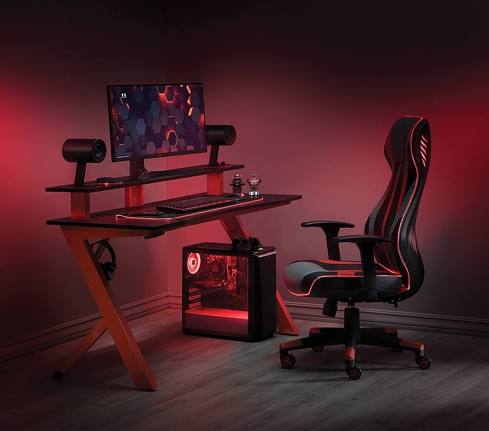 Alt View 12. OSP Home Furnishings - Area51 Battlestation Gaming Desk with Matte Legs - Black ad Red.