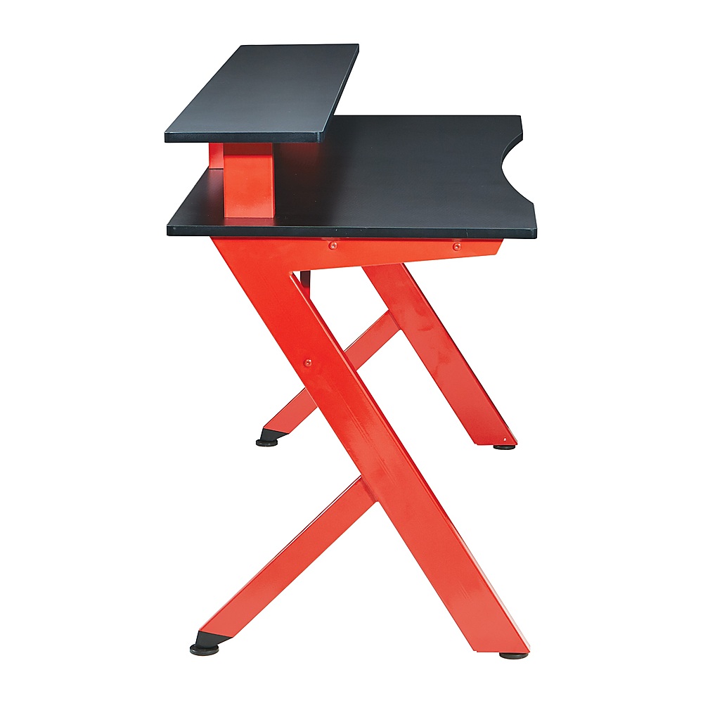 Left View: OSP Home Furnishings - Area51 Battlestation Gaming Desk with Matte Legs - Black ad Red