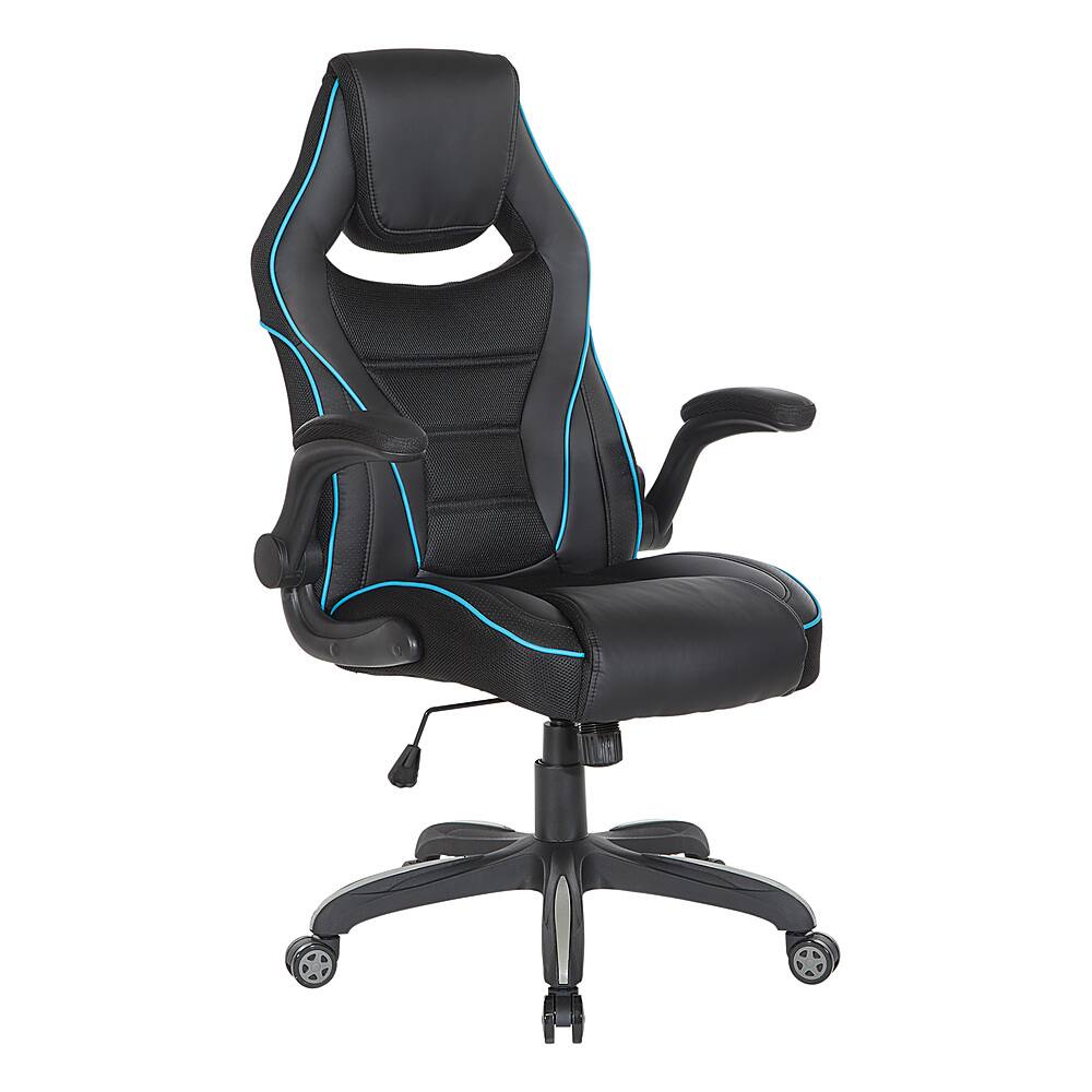 Angle. OSP Home Furnishings - Xeno Gaming Chair in Blue Faux Leather - Blue.