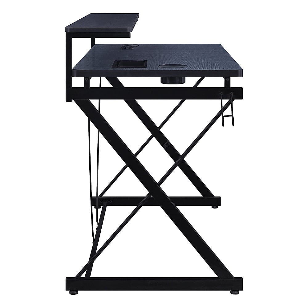 Left. OSP Home Furnishings - Emulator Battlestation Gaming Desk with RGB LED Lights - Black / Carbon.