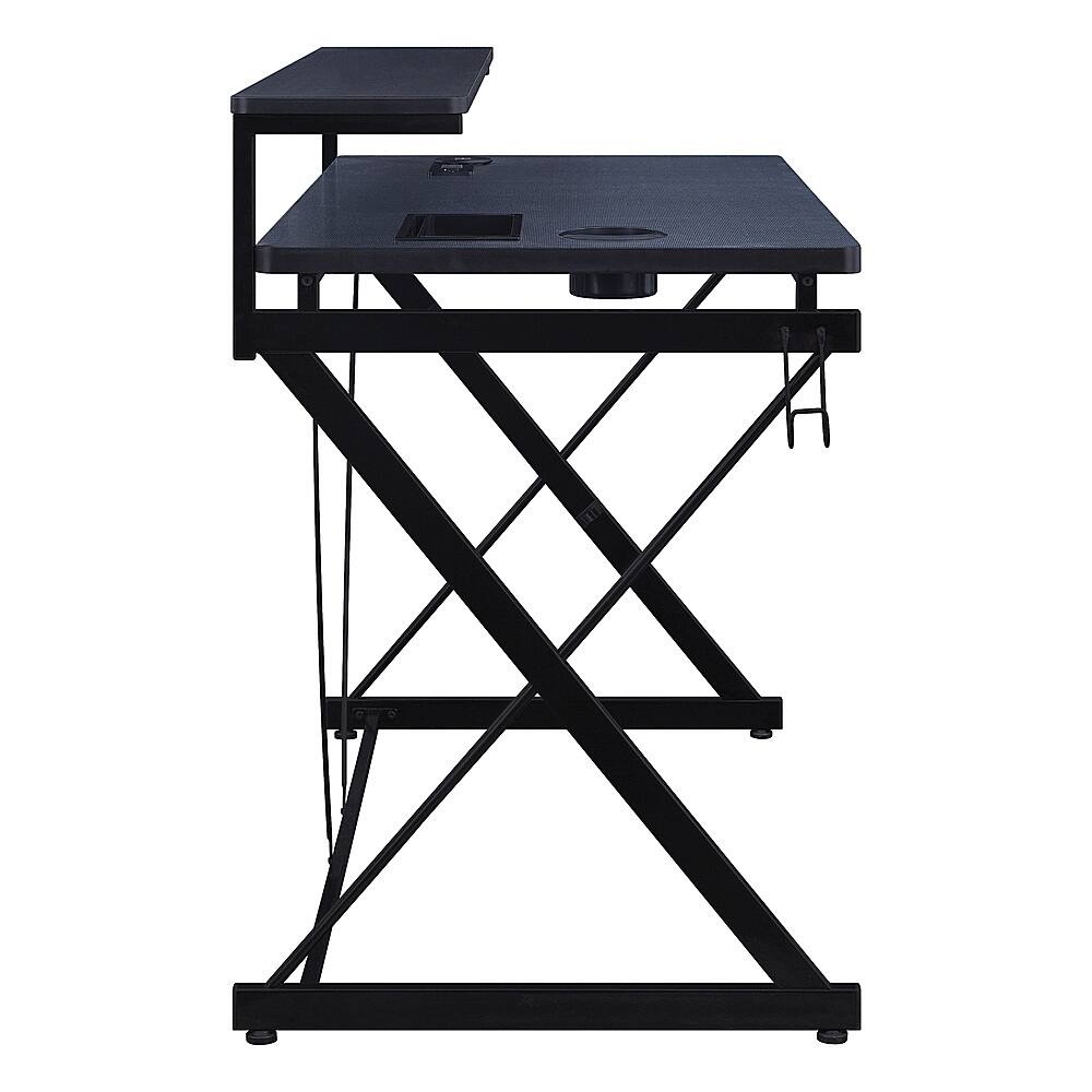 Left. OSP Home Furnishings - Emulator Battlestation Gaming Desk with RGB LED Lights - Black / Carbon.