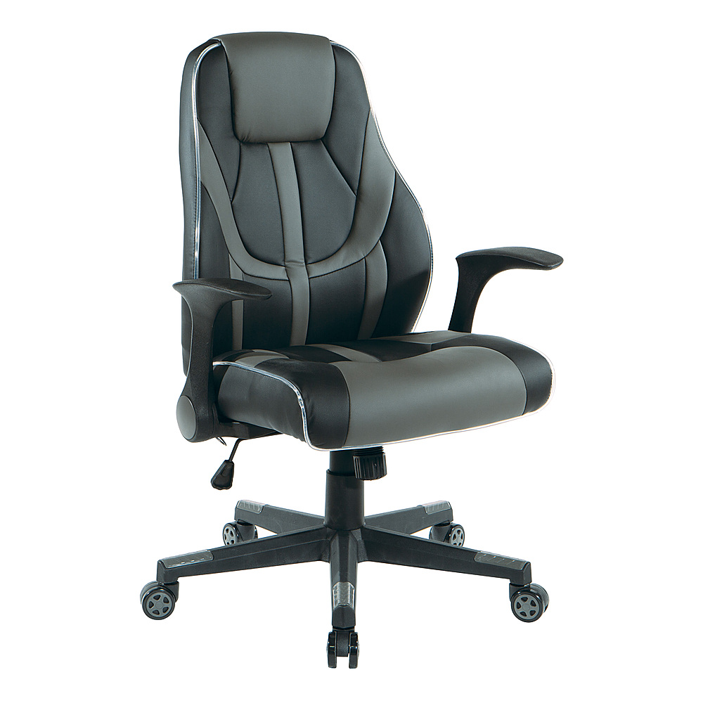 Angle View: OSP Home Furnishings - Output Gaming Chair in Black Faux Leather  with Controllable RGB LED Light piping. - Black / Gray